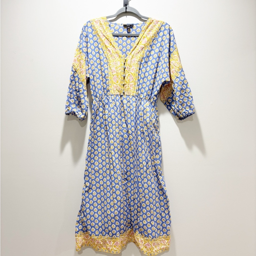 J. Crew Blue Provincial Print Midi Lined Cotton Dress Size XS